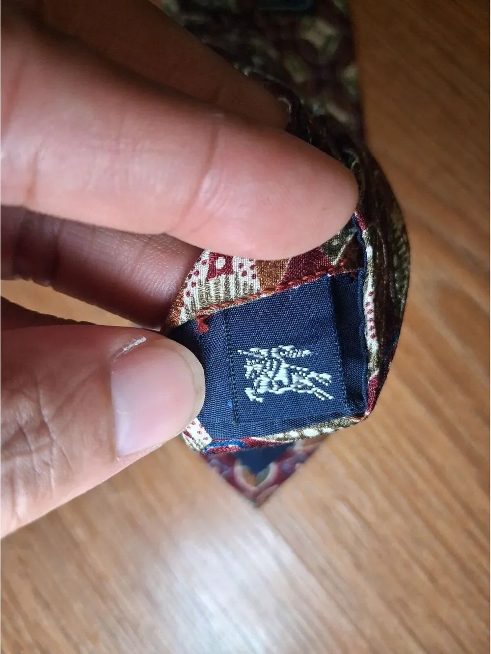 VINTAGE Burberry Silk Tie Red Multicolor Geometric Handmade
